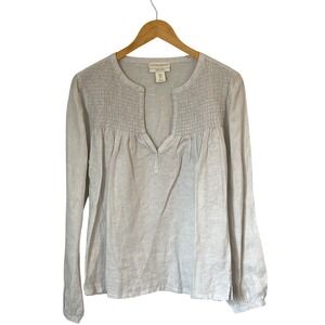 Cynthia Rowley Linen Blend Top Long Sleeve‎ Peasant Blouse Gray Medium